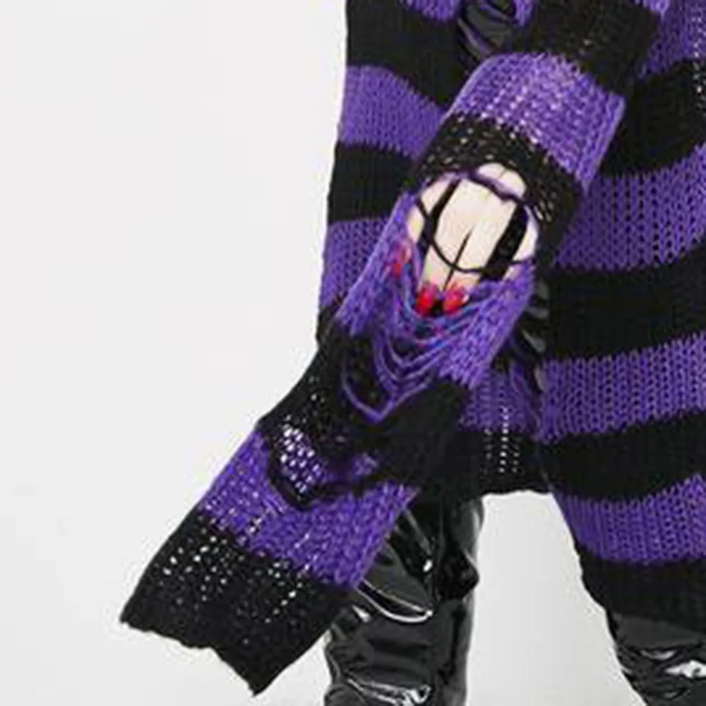 Rosetic Women Sweater Long Pullover Striped Loose Befree Gothic Winter Jackets Hole Sweaters Knitted Jumpers Sweter Mujer Goth Rosetic Women Sweater Long Pullover Striped Loose Befree Gothic Winter Jackets Hole Sweaters Knitted Jumpers Sweter Mujer Goth