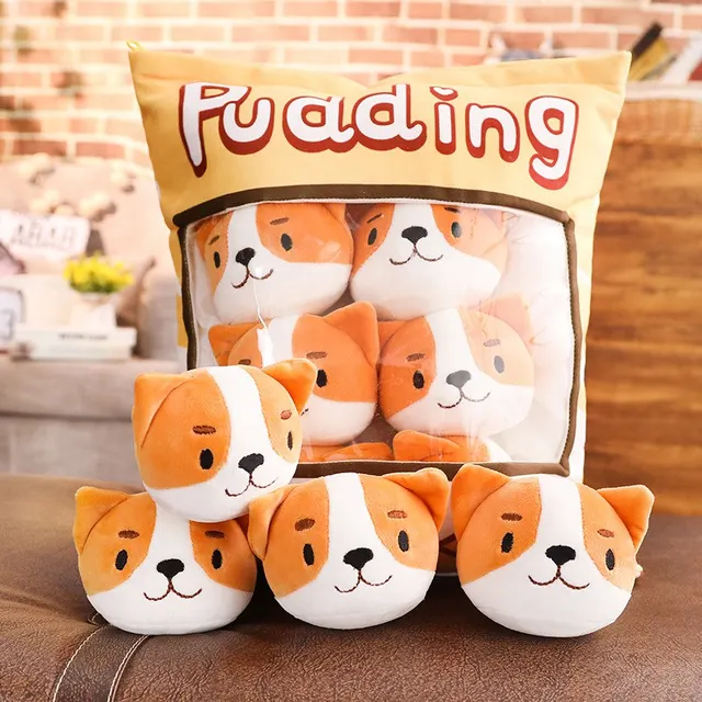 Kawaii Pudding 8pcs Piggy&Cat&Dog Plush Balls Bag Snack Toy Soft Cartoon Animal Stuffed Doll Sofa Pillow Girlfriend Kids Gifts