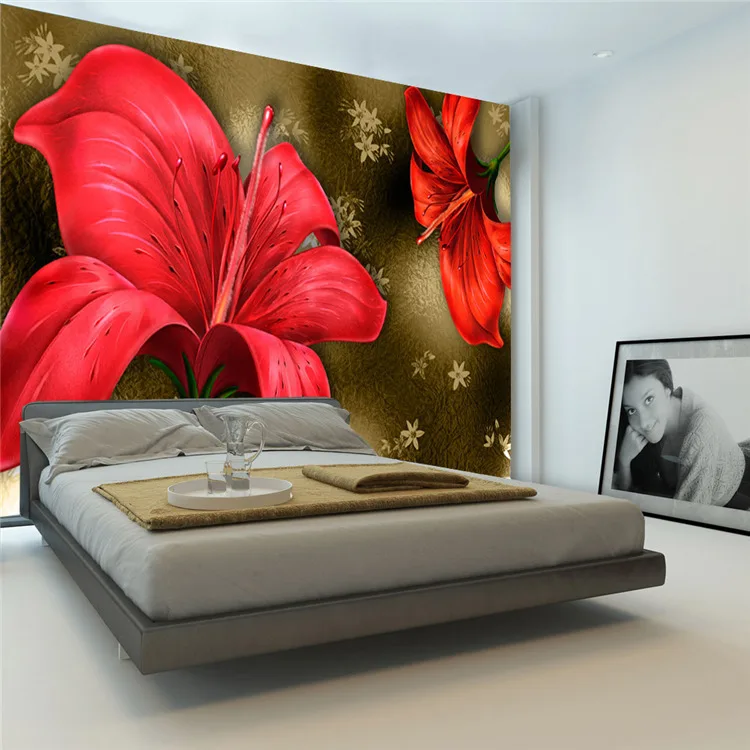 

Vintage Red lily Photo Wallpaper Luxury Giant Wall Mural Paintings wallpaper Bedroom decor Kids Sofa setting wall art Decoration