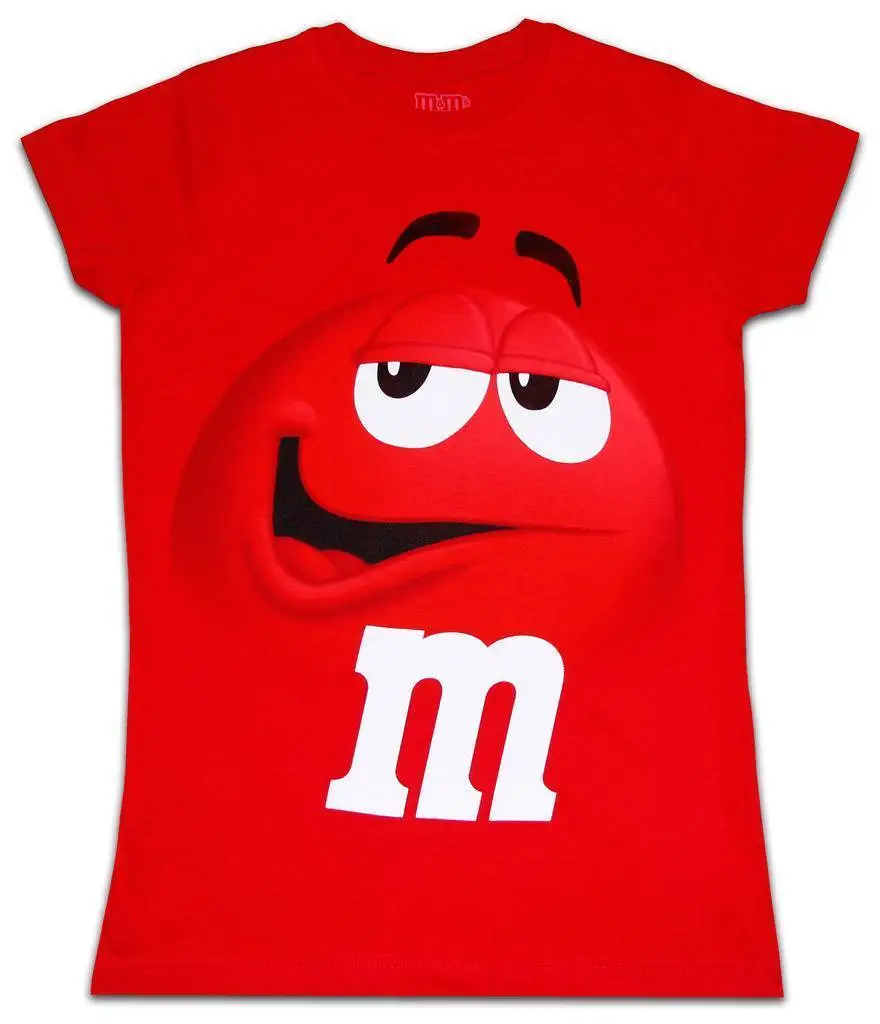 M&M's Chocolate Candy Character Face Juniors Red T Shirt Cartoon t ...