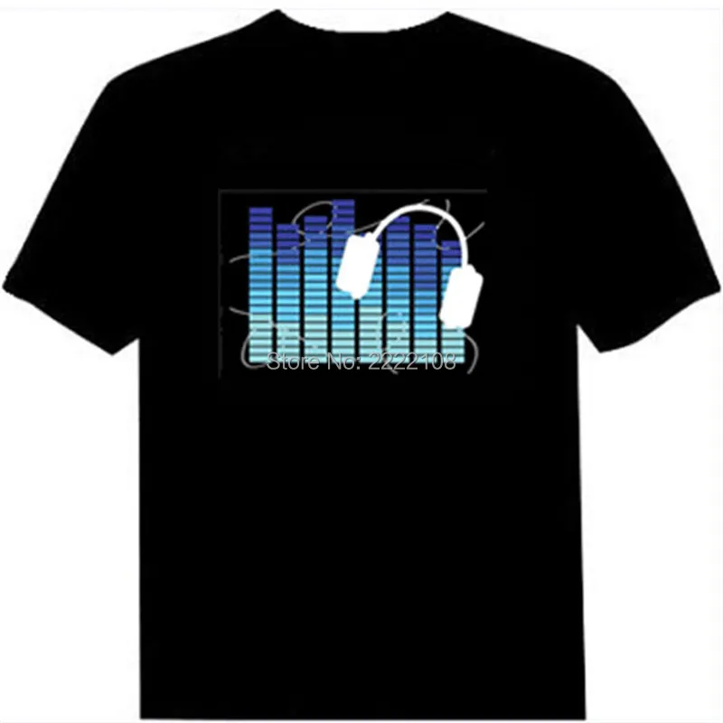 Hot-Sale-Sound-Activated-Led-Cotton-T-Shirt-Light-Up-and-Down-Flashing-Equalizer-EL-T