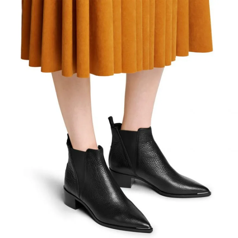 XiuNingYan/женские ботильоны из натуральной кожи; ботинки «Челси»; зимняя обувь с острым носком; женские ботинки; botas femininas; размеры 34-43