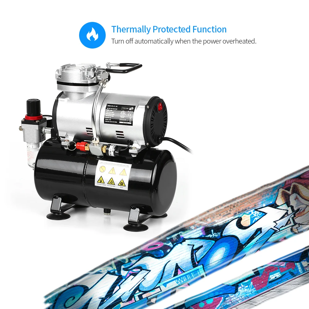 

Profesional 1/6 HP Piston Airbrush Spray Gun Oil less Quiet High Pressure Pump Tattoo Manicure Airbrush Compressor with Gas Tank