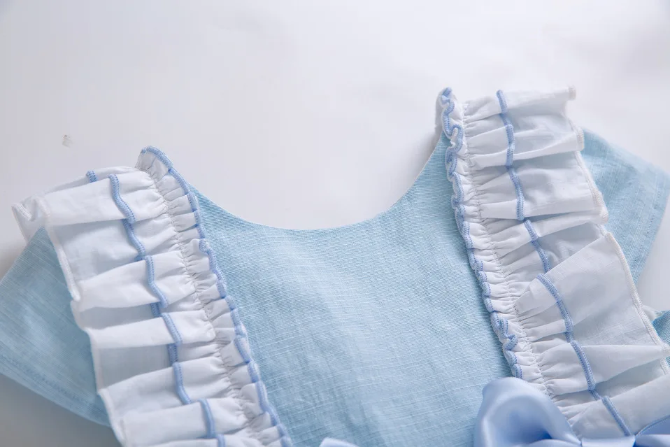 Pettigirl/Новое голубое платье для маленьких девочек с бантом; детское платье для малышей; Изысканная детская одежда с повязкой на голову; G-DMGD201-C144