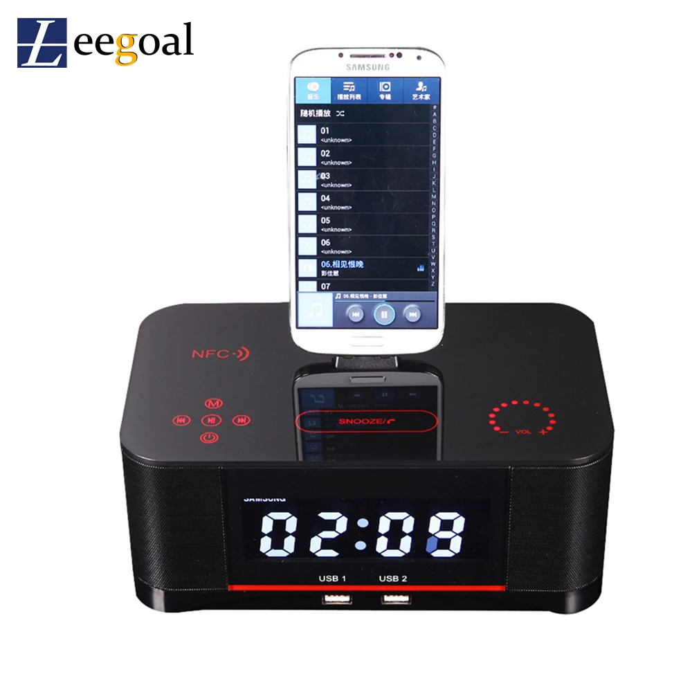 

Alarm clock Bluetooth mini speaker Portable Loudspeaker NFC Dock Station for iphone6S/7 Samsung