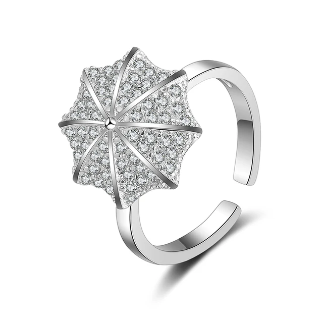 SUKI S925 Silver Rotatable Umbrella Charms Copper Rings Engagement
