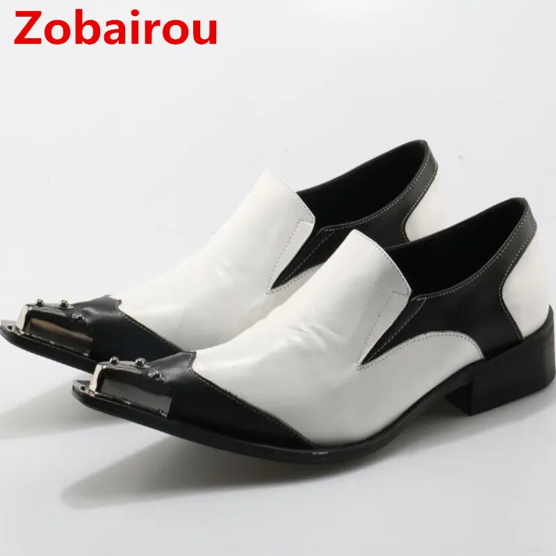 Zobairou mens patent leather black shoes iron toe slipon sapato social