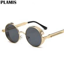 Стимпанк Круглые Солнцезащитные очки для мужчин и женщин, модные брендовые дизайнерские ретро винтажные солнечные очки, качественные UV400 металлические очки