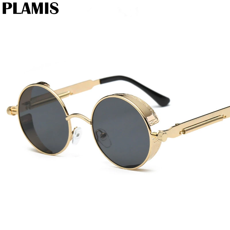 

2019 Steampunk Round Sunglasses for Men Women Fashion Brand Designer Retro Vintage Sun glasses Quality UV400 Metal oculos de sol