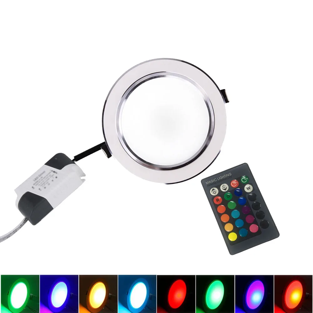 Ультра яркий круглый RGB LED-светильник 3 Вт 5 Вт 7 Вт 9 Вт 10 Вт 12 Вт 15 Вт алюминий AC110V 220 В Светодиодный светильник Теплый/Холодный встраиваемый Точечный светильник