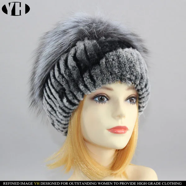 Новое поступление, женская меховая шапка зимняя шапка из натурального меха кролика Рекс, меховая заколка для русской женщины, брендовые теплые шапочки - Color: grey 2