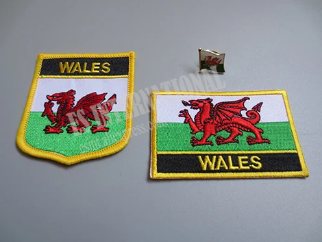 

National Flag Embroidery Patches and Metal Flag Lapel Pin WALES