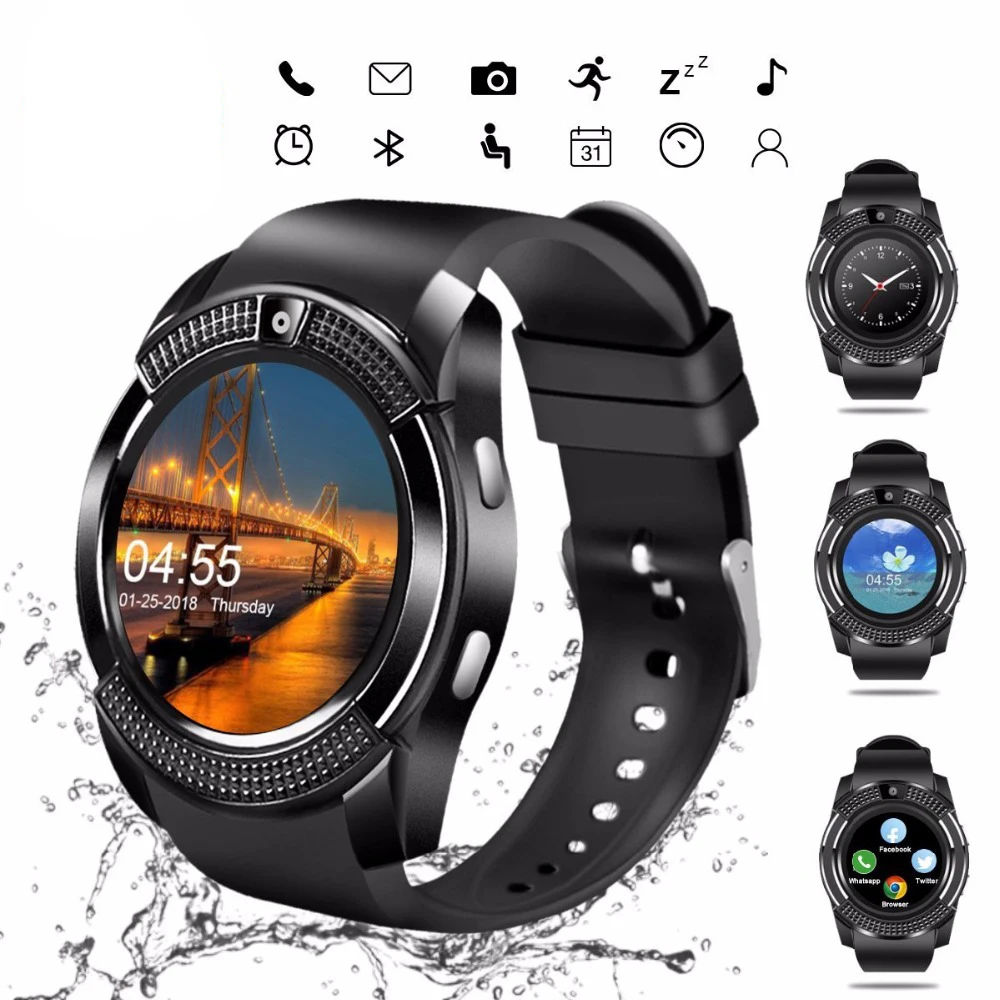 Smart Watch V8 Bluetooth Android Watch Women SIM Slot IP67 Waterproof Touch Screen SMS iOs Watch Smart Watch PK DZ09 A1 Q18 Y1