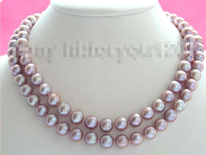 

Free shipping Double Natural 10mm Round Purple Pearl Necklace !