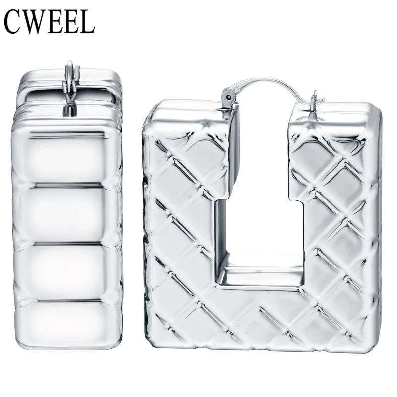

CWEEL Pure Silver Color Unique Square Big Hoop Earrings For Women Fashion Jewelry Accessories Israel/Sudan/Arab Party Best Gift