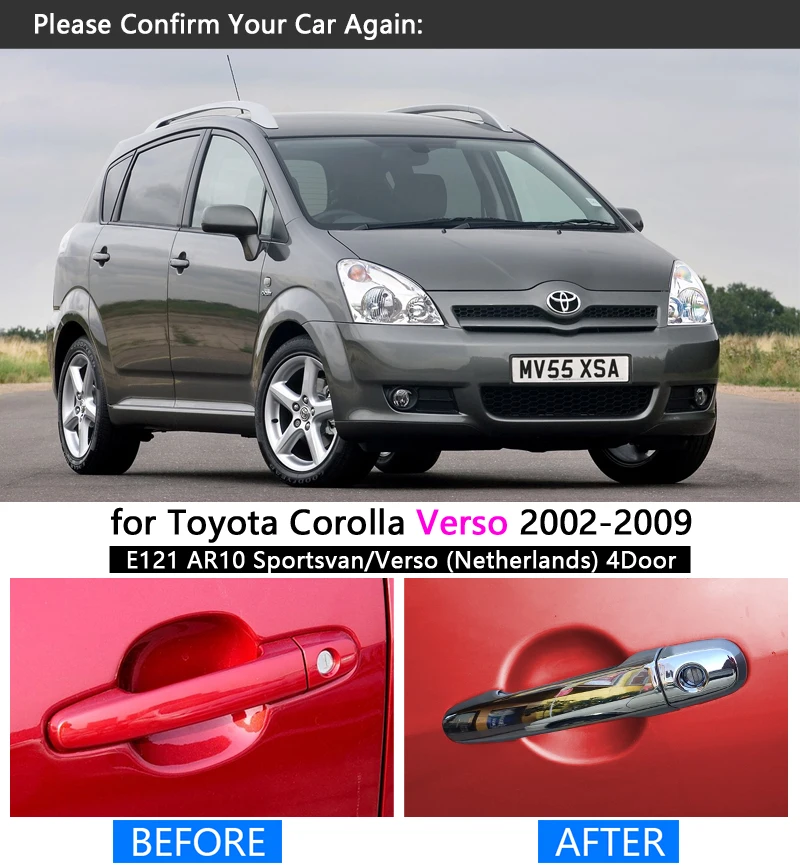 Хромированная ручка Накладка для Toyota Corolla Verso E121 AR10 Sportsvan 121 2002 2003 2004 2005 2006 2007 2008 2009