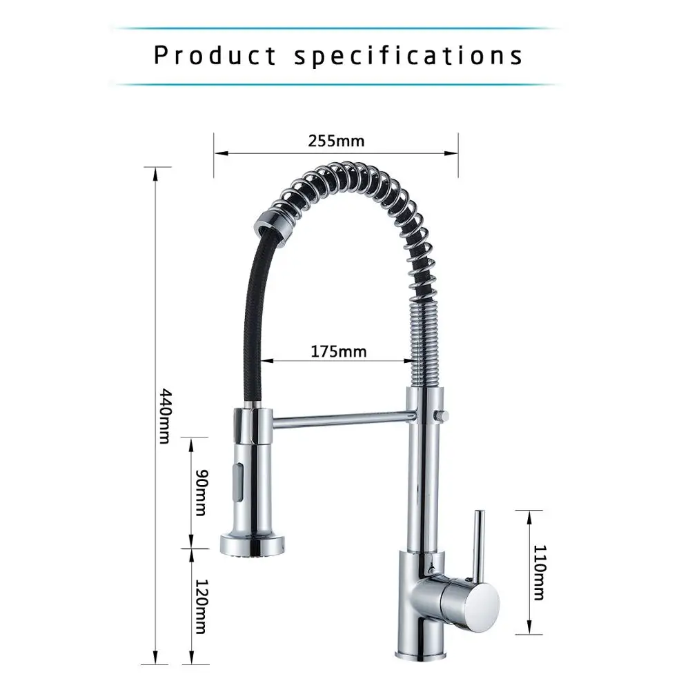 Chrome Kitchen Faucets Brass Faucets for Kitchen Sink Single Lever Pull  Down Spring Spout Mixers Tap Hot Cold Water Crane