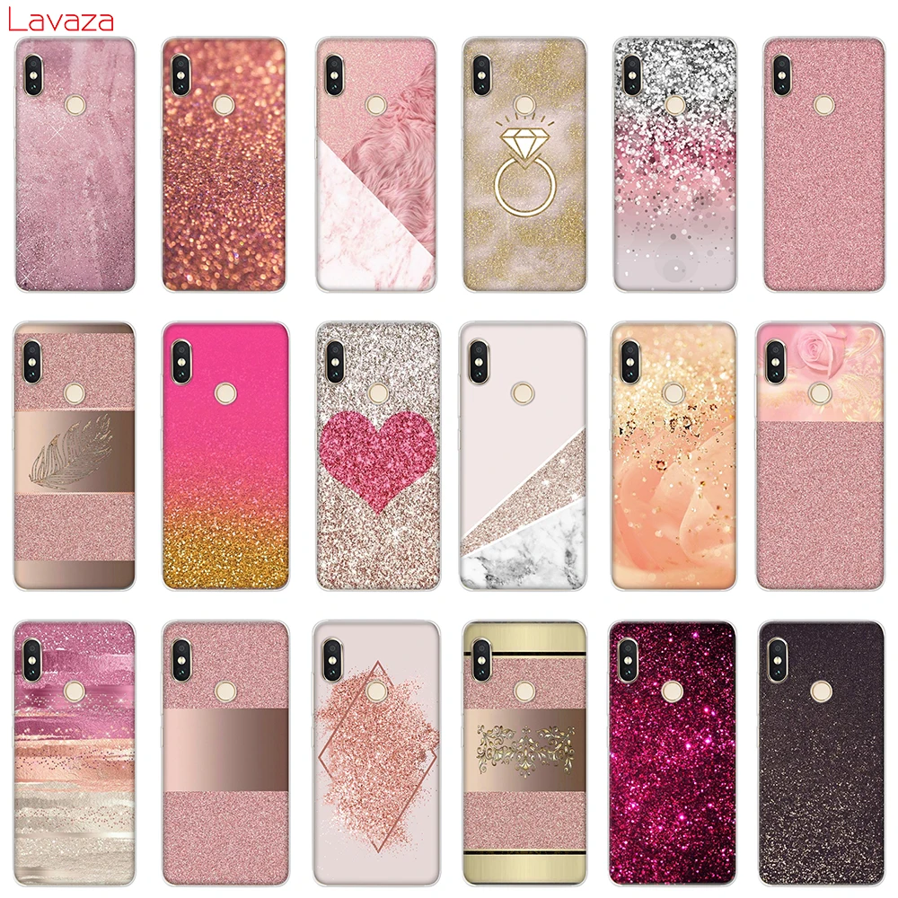 Жесткий чехол Lavaza Gold Pink Rose с блестками для POCOPHONE F1 Xiaomi A2 Mi8 Lite A1 Redmi Note 4X 5 6 Pro |