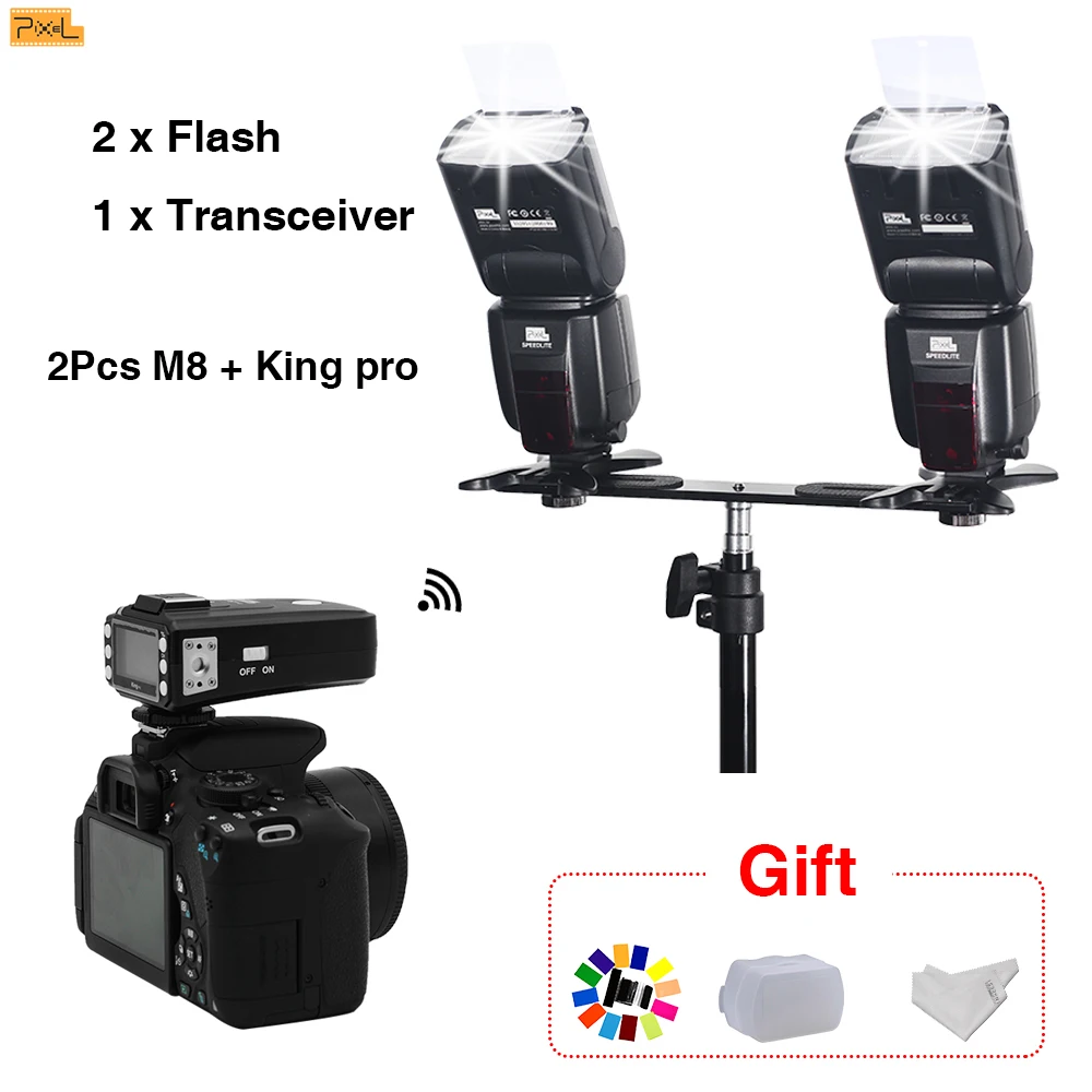 

2Pcs Pixel M8 Flash Speedlight & Trigger Transmitter Wireless TTL King Pro Universal Hot Shoe Flash Built-in receive For Nikon