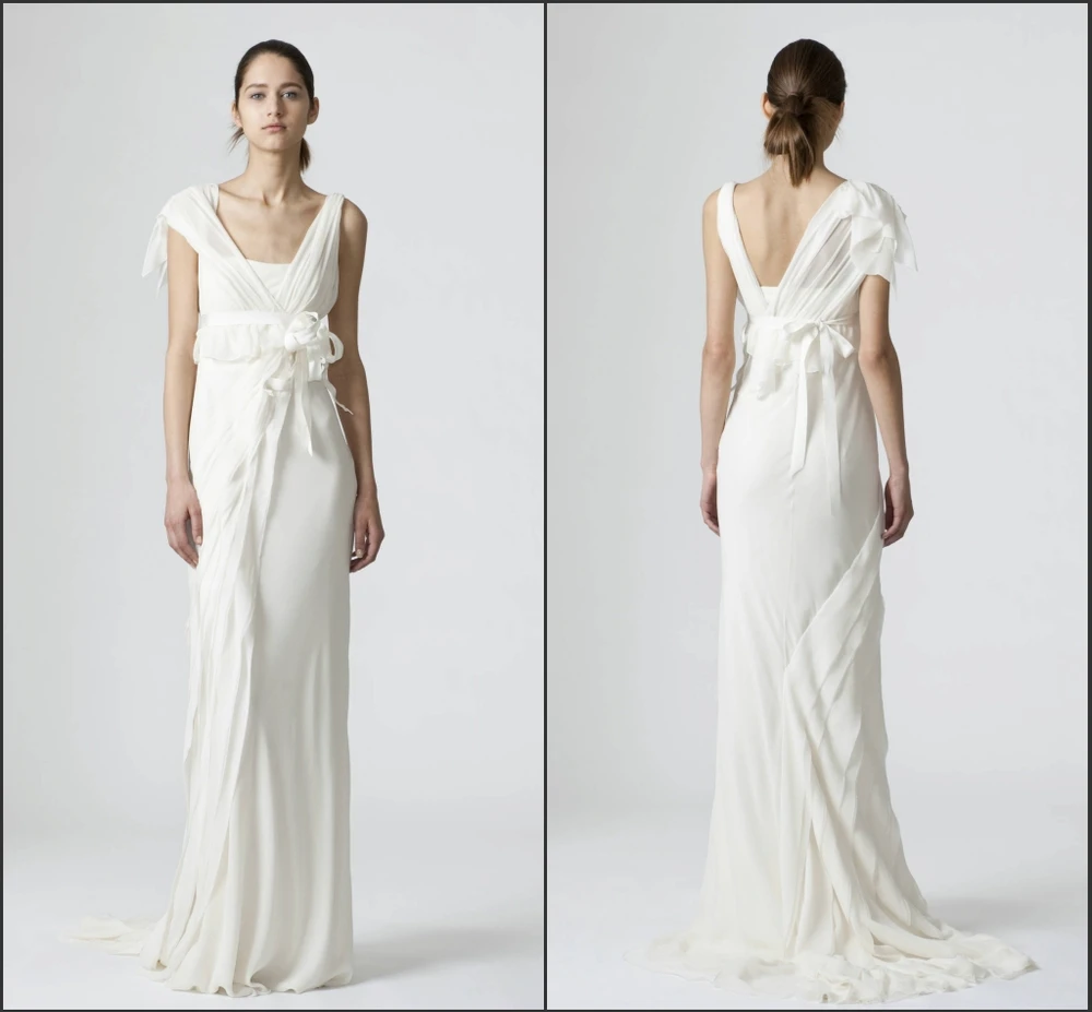 Dress Wedding Sheath Floor-Length Chapel Train Bow Sweetheart Spaghetti Straps Sleeveless Natural Zipper Built-In Bra Chiffon An | Свадьбы и