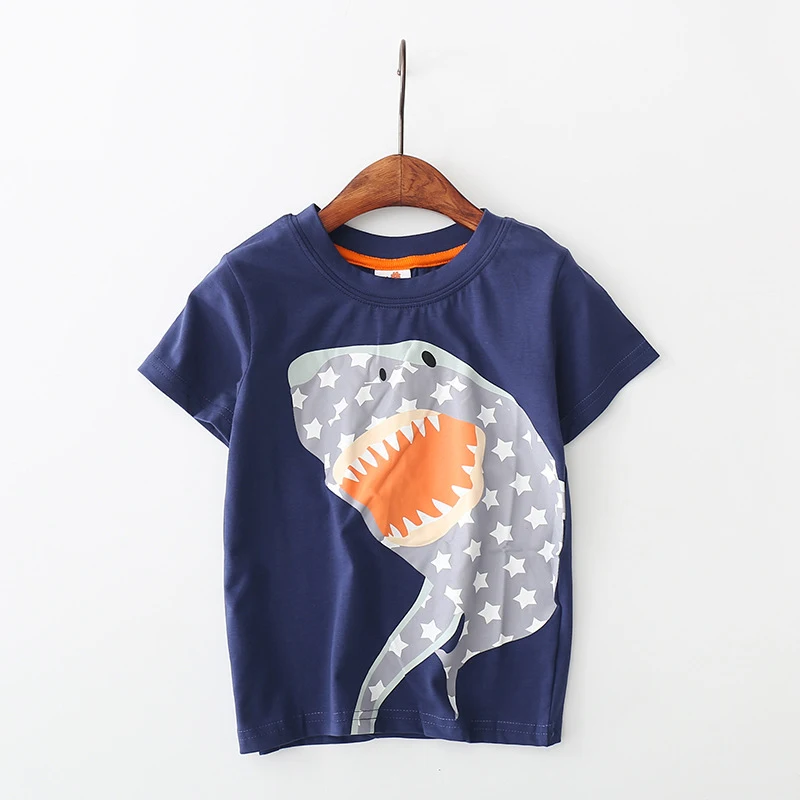 shark Летняя хлопковая детская футболка футболки для маленьких мальчиков и девочек Повседневная футболка с короткими рукавами и принтом велосипеда для мальчиков, Детская футболка для малыша, топы - Цвет: shark