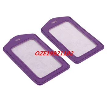 

Purple Faux Leather Clear Plastic Work Badge Card Holder