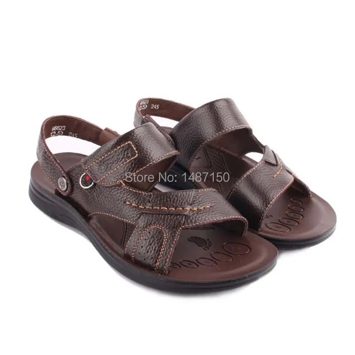 sandalias Summer male sandals summer shoes open toe genuine leather wedges flat plus size | Обувь