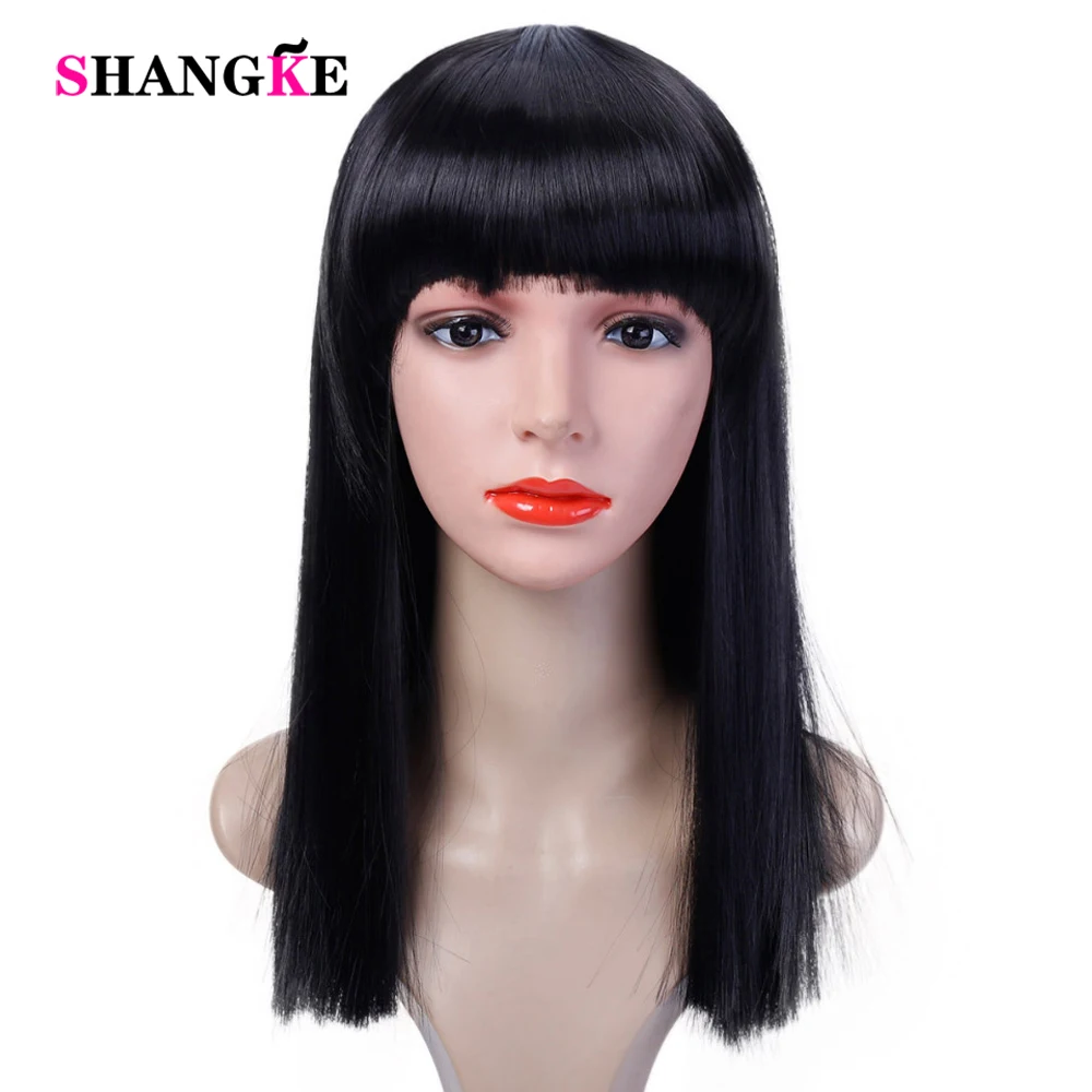 40CM Halloween Hair Long Straight  Wig Womans Heat Resistant Synthetic Female Cosplay Wigs for White Women Fake Hair SHANGKE