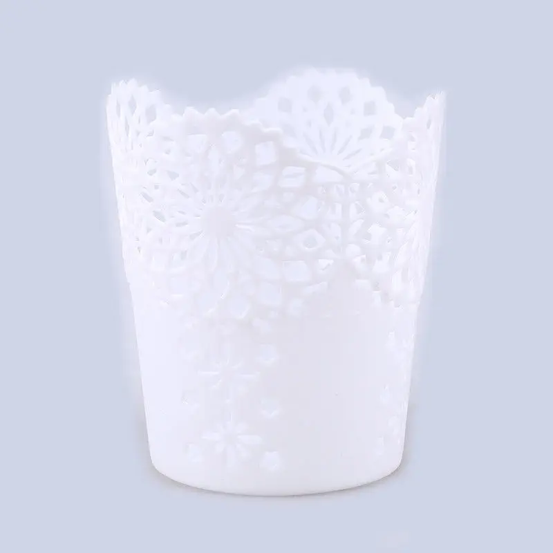 3pcs/lots  Lace Hollow  Makeup Brush Pen Storage Holder Desk Organizer Flower Vase Pot White