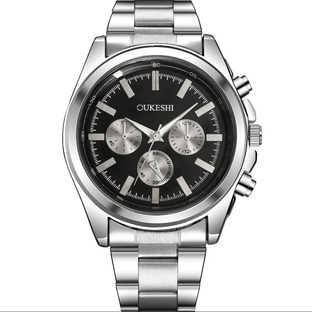 Для мужчин часы Элитный бренд oukeshi аналоговые спортивные Часы Сталь Бретели для