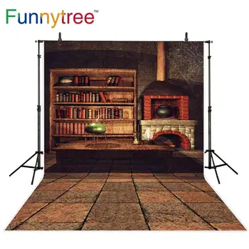 

Funnytree backdrops for photography studio bookshelf Stone floor indoor fireplace table professional background photocall prop