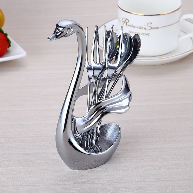 

3 Styles Swan Shape Dinnerware Racks Metal Durable Fork Spoon Holder Kitchen Tableware Organizer Table Decor Container Supplies9