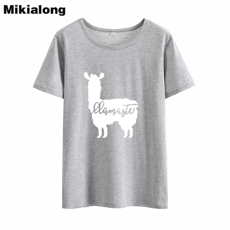 Mikialong, мультяшная футболка Llamaste, альпака, графическая футболка, Femme, короткий рукав, свободная женская футболка, топ, черная, белая, хлопковая футболка - Цвет: Темно-серый