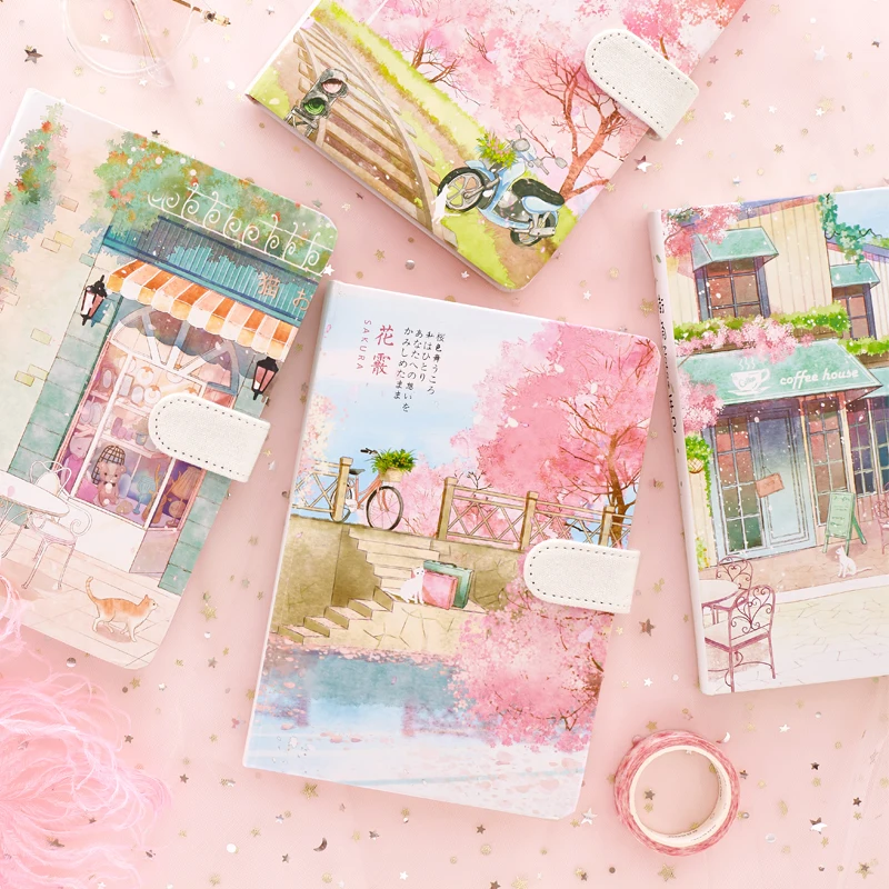

Japanese Small Fresh Cherry Hand Book Notebook Pink Diary Planner With Color Page Inside