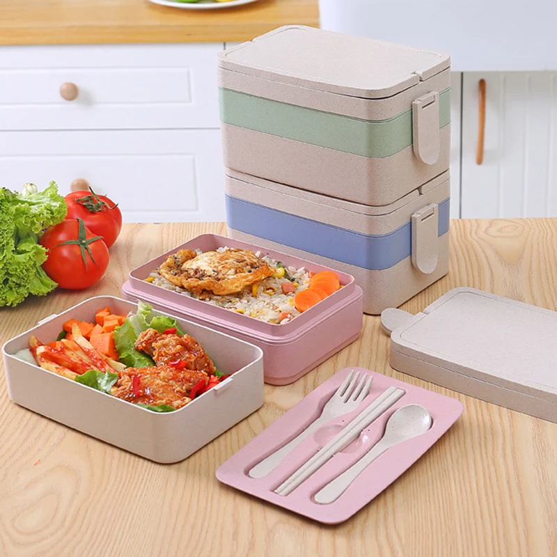 Three layer Lunch Bento Boxes with Handle Large Portable Kids Lunchbox Bento Food Container Storage Box Microwave Dinnerware Set (1)