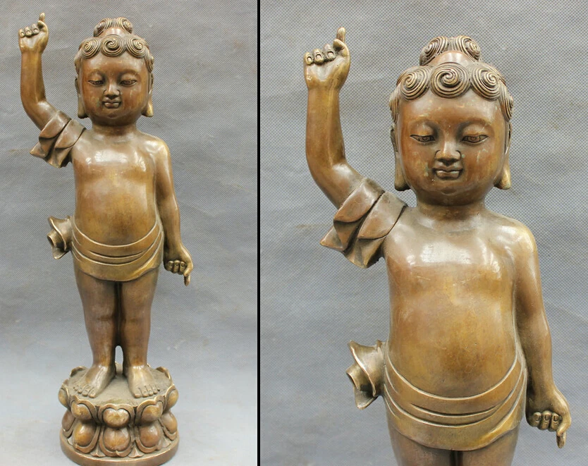 

dr606 16" Tibet Bronze Copper Carved Buddhist Kid Child Lotus Shakyamuni Buddha Statue