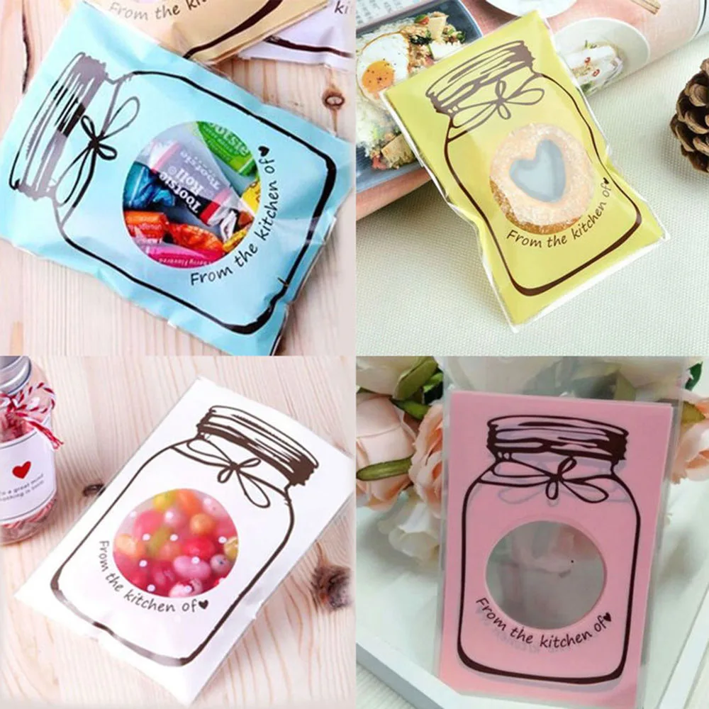 

100Pcs/Set Self-Adhesive Bottle Design Biscuits Candy Cookie Cellophane Gift Seal Wrapping Bag For Wedding Party