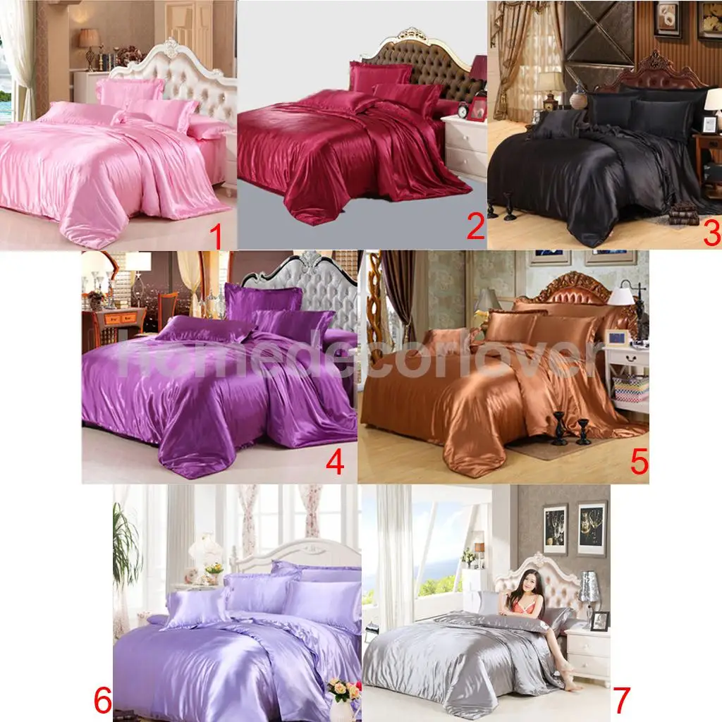 Smooth Satin Silky Bedding Duvet Cover Set-Pillowcase, Flat Sheet, Quilt Cover, California King Size, for 6 feet Bed 4 Piece/Set