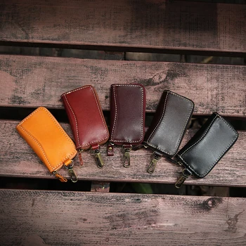 

YIFANGZHE Keys Wallet Case, Genuine Cowhide Leather Vintage Car Key Chain Card Holder, Money Wallet Pouch Case 5 keys