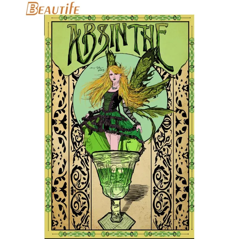 Горячая на заказ absinthe плакат в стиле АР-нуво Плакат Украшение дома Модная шелковая ткань настенный плакат на заказ плакат - Цвет: poster