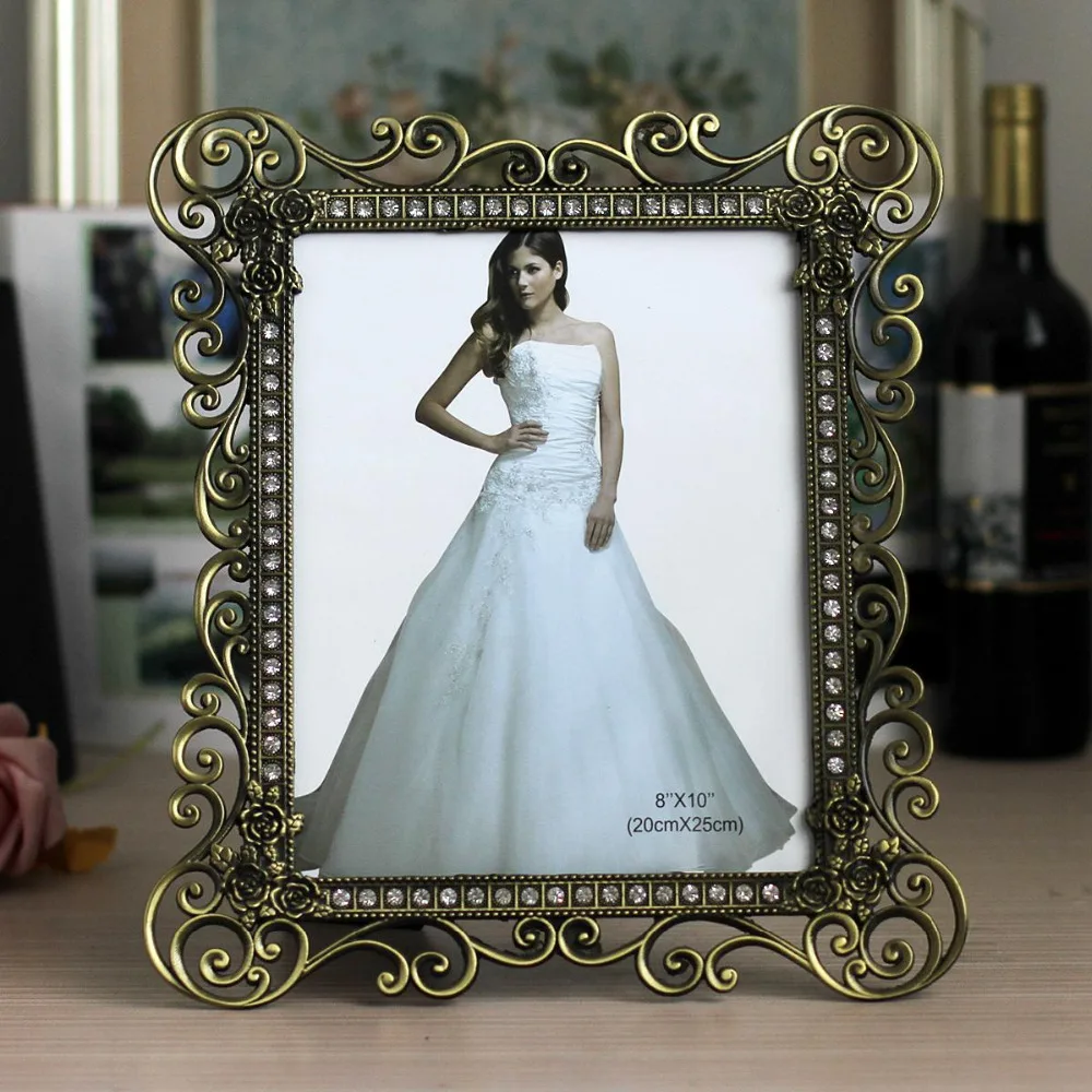 

Vintage Desk & Counter Metal Plated Wedding Hollow Out Photo Picture Framing for Home & Office Decors MPF079
