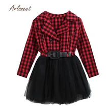 Новые модные Одежда для маленьких девочек с длинным рукавом плед лоскутное праздничное платье принцессы Прямая поставка nov6