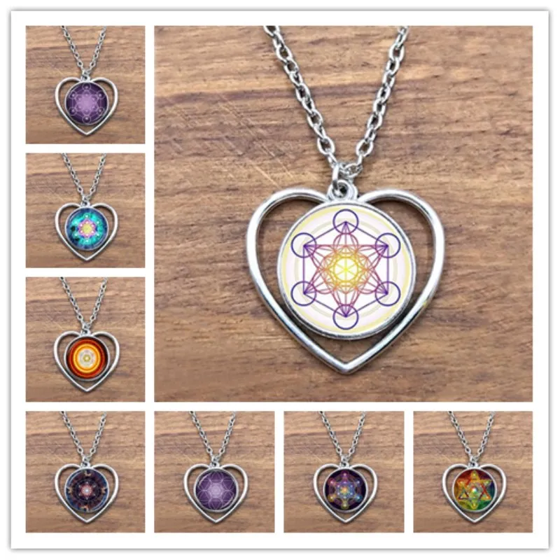 

Metatron Cube Pendant Necklace Sacred Geometry Flower of Life Jewelry Chakra Spiritual Necklace Magic Hexagram Heart Necklace