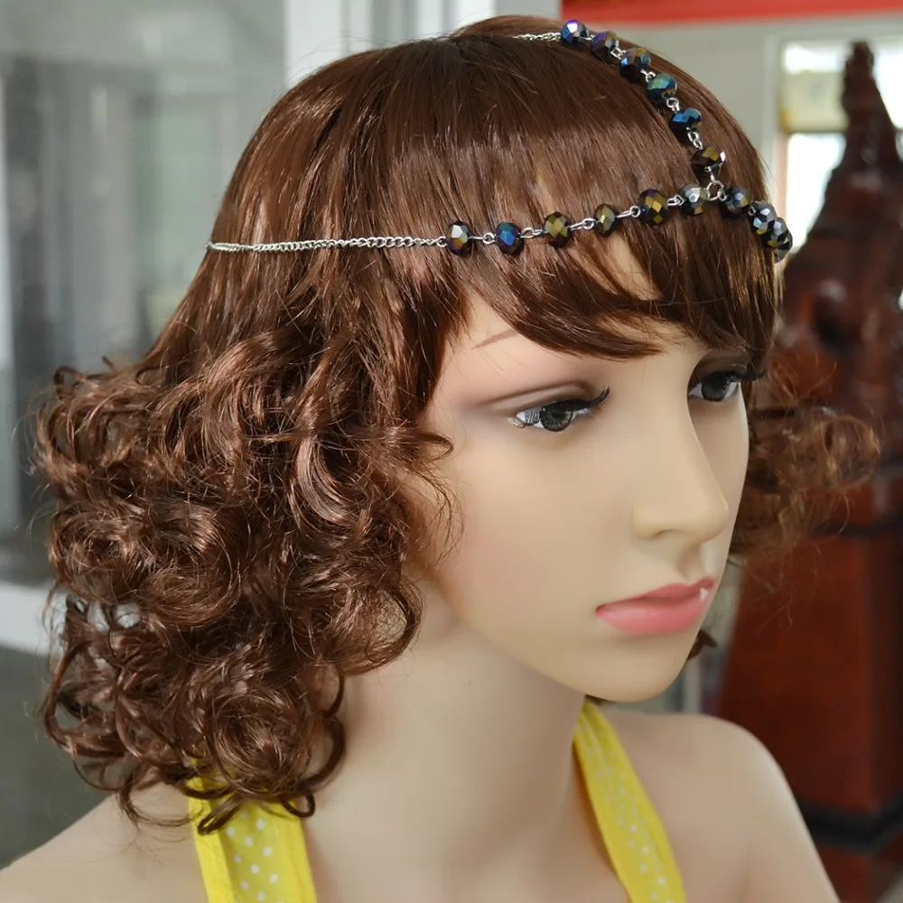 Blue Red Clear Beads Head Chain Bridal Headpiece Bohemian Hair Jewelry