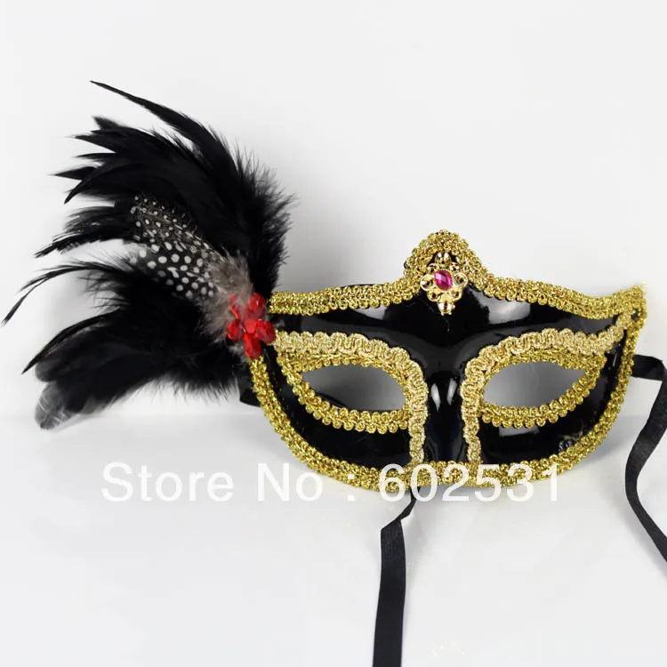 

SPR Free shipping-Side feather party masquerade feather mask of coloured drawing or pattern of Venice
