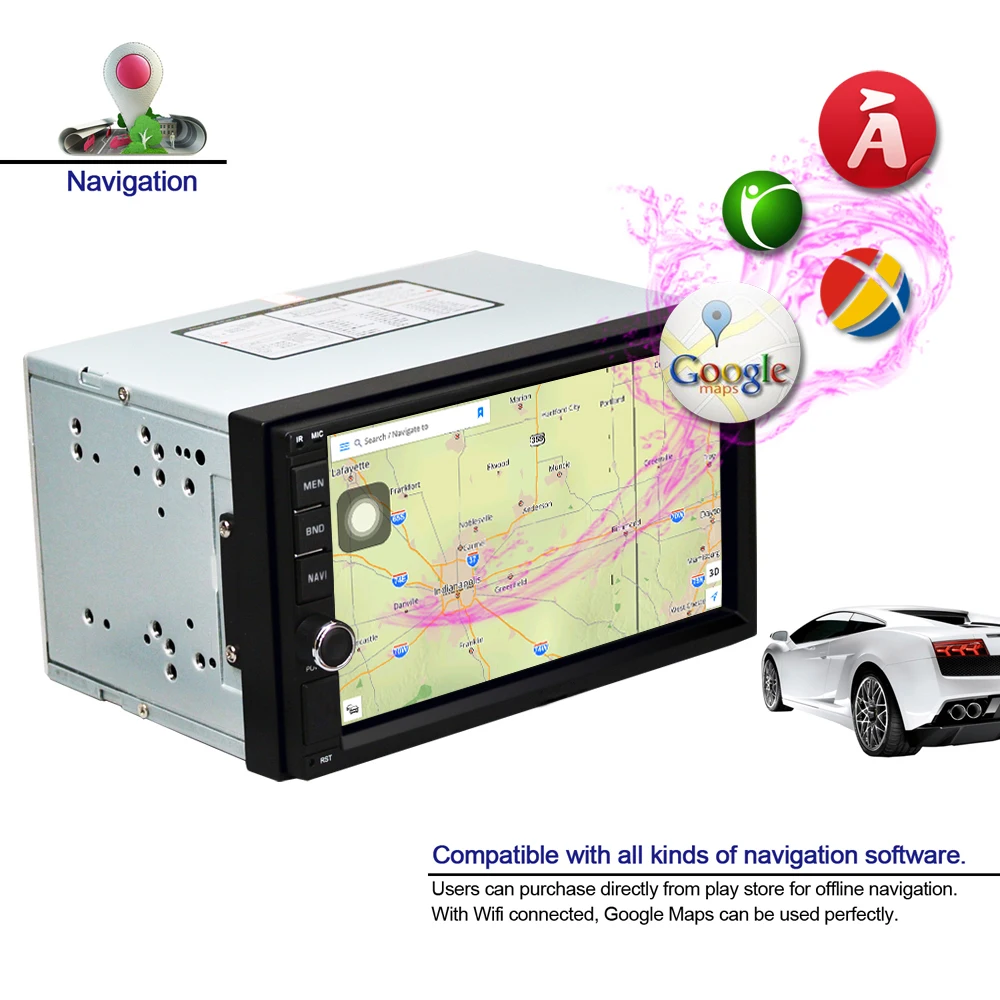 Discount 7" Android 8.0 Quad Core 2G+16G Universal Double 2 Din no dvd Car Audio Stereo GPS Navigation Radio Kits Car Multimedia RDS 5