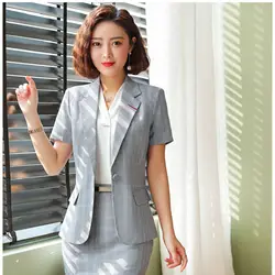 Официальный женский серый Блейзер женские куртки с коротким рукавом рабочая одежда женская одежда офисная форма стиль