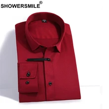 SHOWERSMILE, бордовая Мужская рубашка с длинным рукавом, летние официальные рубашки для мужчин, рубашка из бамбукового волокна, приталенная, 4xl размера плюс, одежда