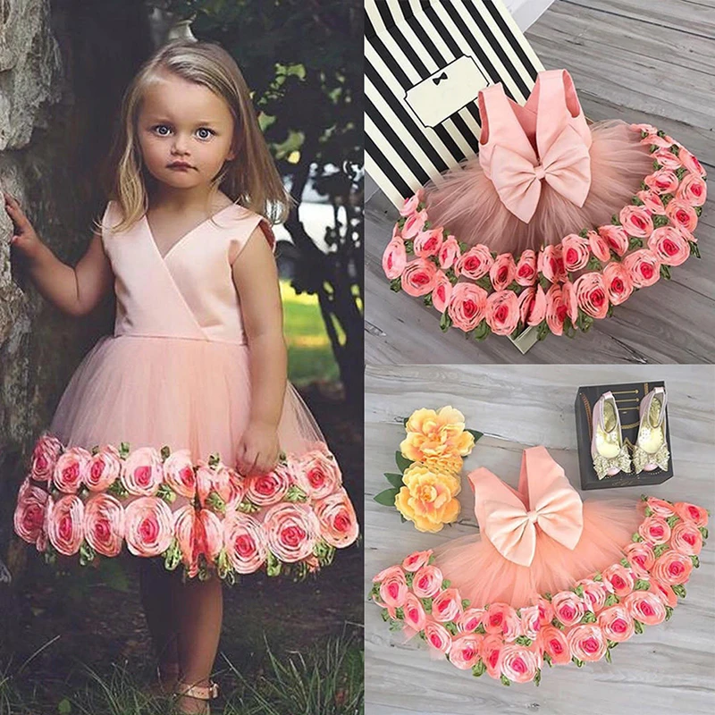 

For 2-8T Summer Casual Baby Girls Floral Pattern Mesh Dress Cotton Kids Toddler Sleeveless Princess Pageant Sundress