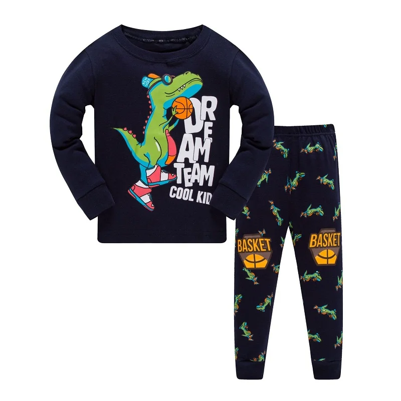Коллекция года, Детские пижамные комплекты Одежда для маленьких мальчиков Пижама с динозавром, пожарным двигателем, для маленьких мальчиков, футболка с длинными рукавами и Рисунком Тигра+ штаны, комплект из 2 предметов - Цвет: 24